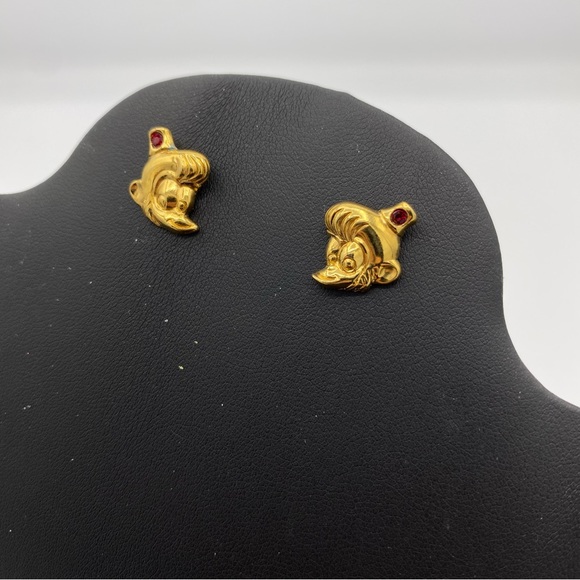 Disney Aladdin Abu Golden Head Garnet Stone Earrings - Picture 3 of 5